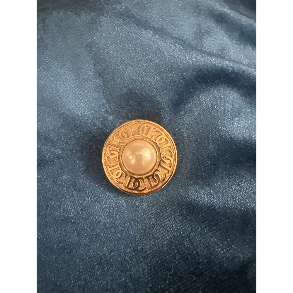 Christian Dior Gold and Faux Pearl Circular Brooch Vintage
